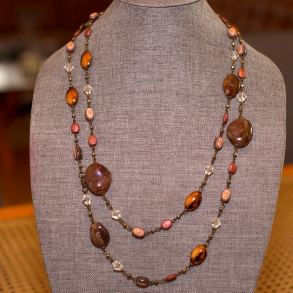 Boho Super Long Necklace Earthy Copper Tones - Pre-loved (60")